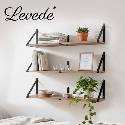 Levede Floating Wall Shelves 3Pcs Rustic Wooden Storage Display Bookshelf Rack