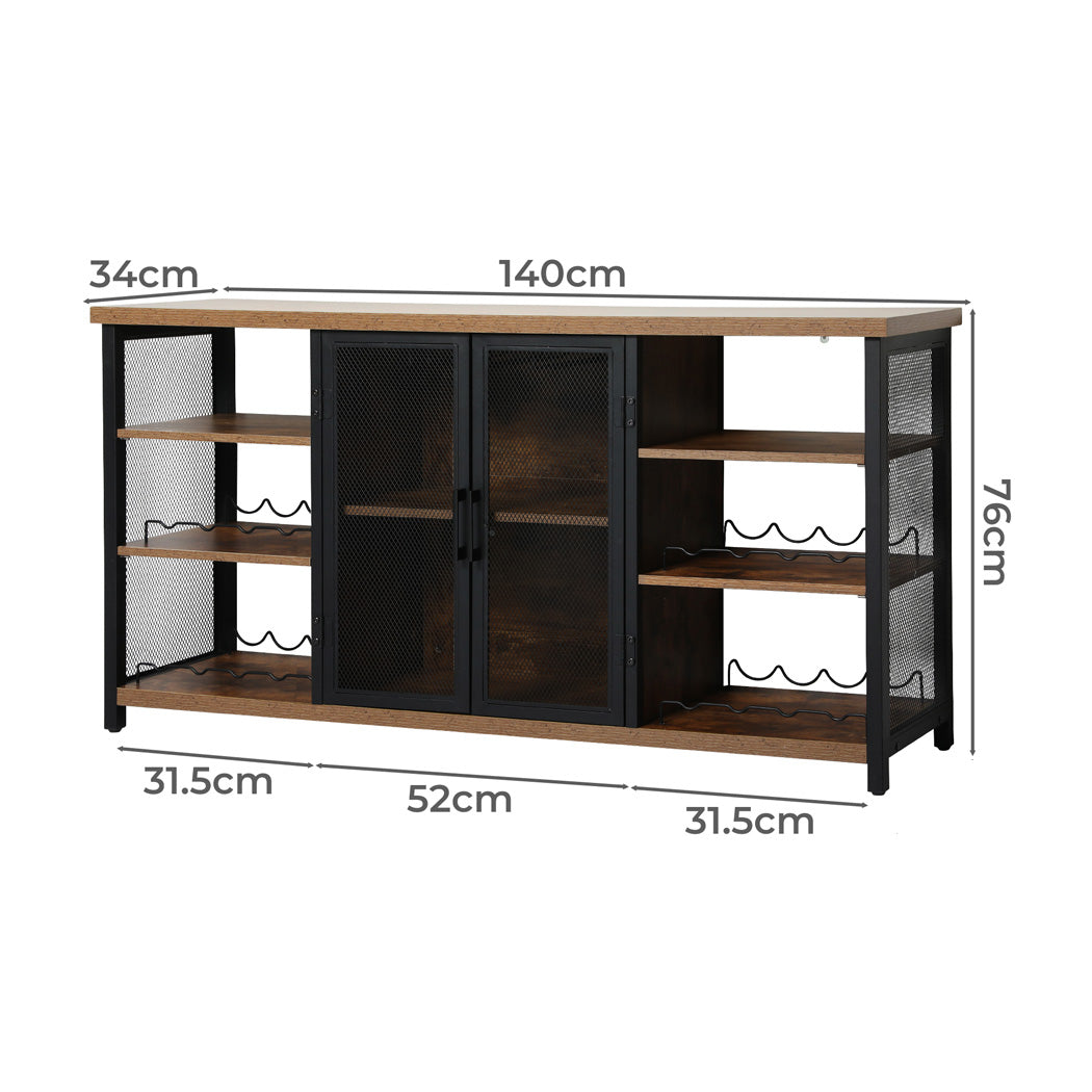 Functional Bar Cabinet Buffet Sideboard Walnut  Adjustable Height