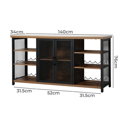 Functional Bar Cabinet Buffet Sideboard Walnut  Adjustable Height