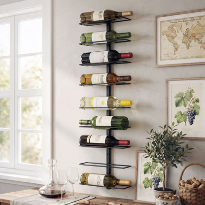 Wall Mounted Wine Rack 9 Bottle Metal Black | HomeAndLiving