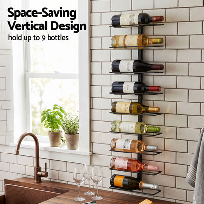 Wall Mounted Wine Rack 9 Bottle Metal Black | HomeAndLiving