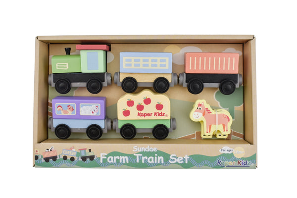  7-Piece Wooden Train Set With Farm Theme