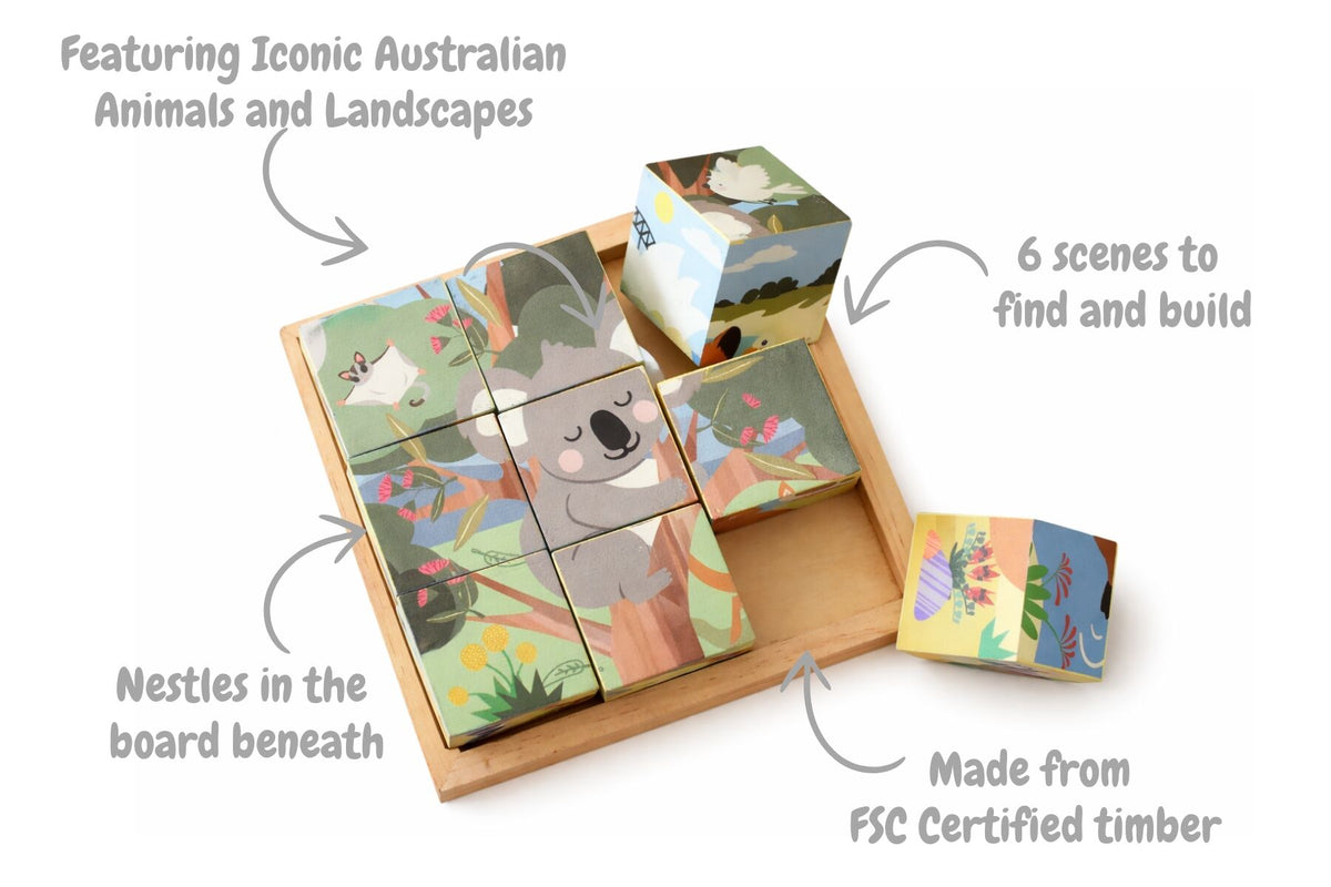Wooden Animal Cube Puzzle 9pc 4.5x4.5cm