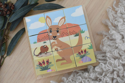 Wooden Animal Cube Puzzle 9pc 4.5x4.5cm