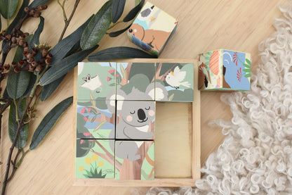 Wooden Animal Cube Puzzle 9pc 4.5x4.5cm