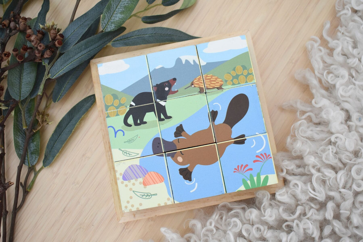 Wooden Animal Cube Puzzle 9pc 4.5x4.5cm
