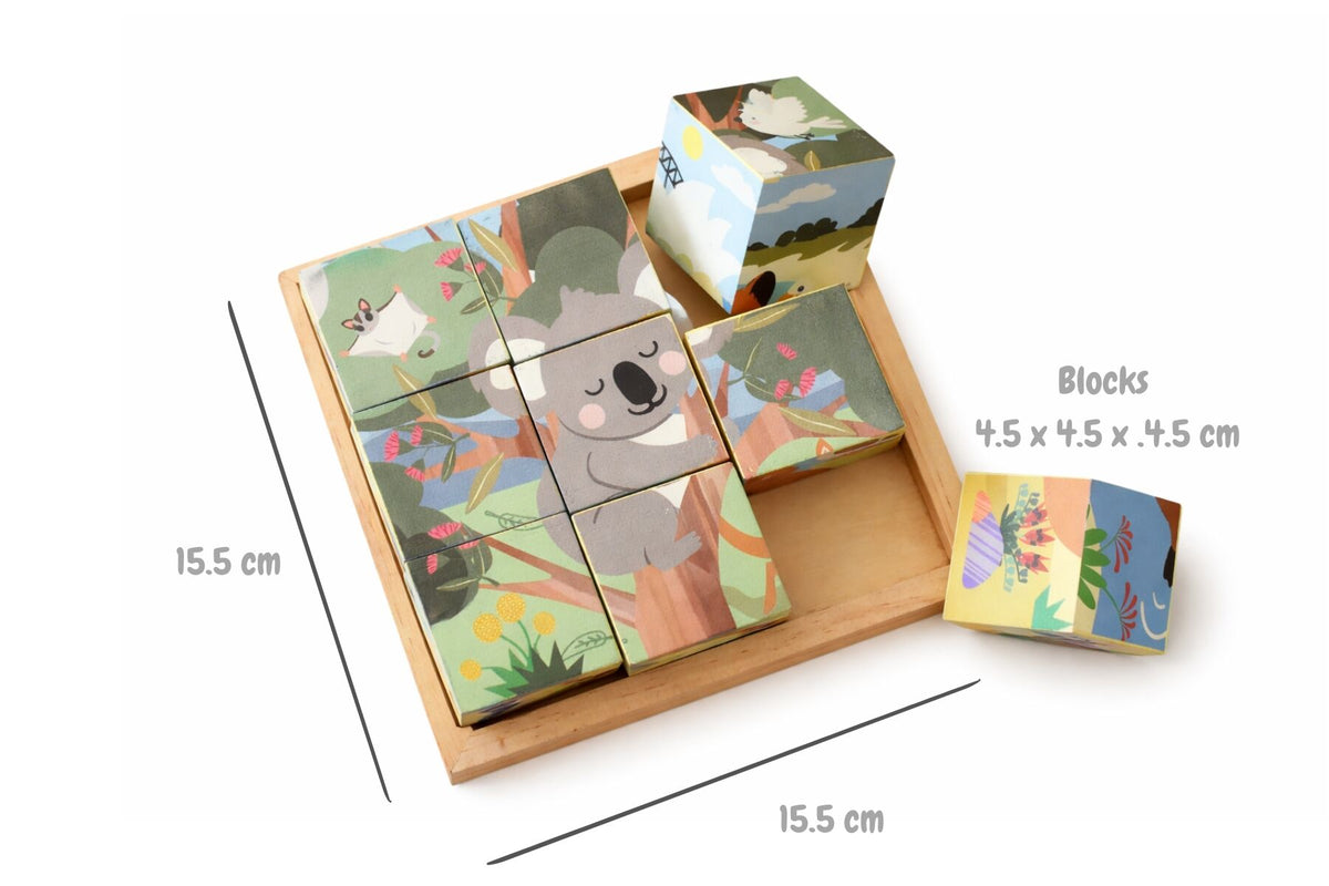 Wooden Animal Cube Puzzle 9pc 4.5x4.5cm
