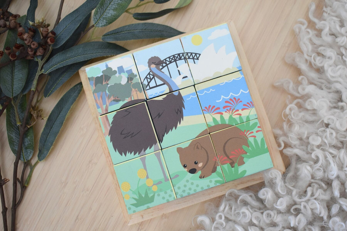 Wooden Animal Cube Puzzle 9pc 4.5x4.5cm