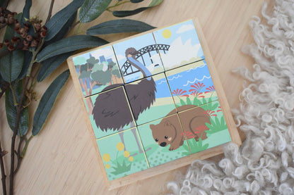 Wooden Animal Cube Puzzle 9pc 4.5x4.5cm