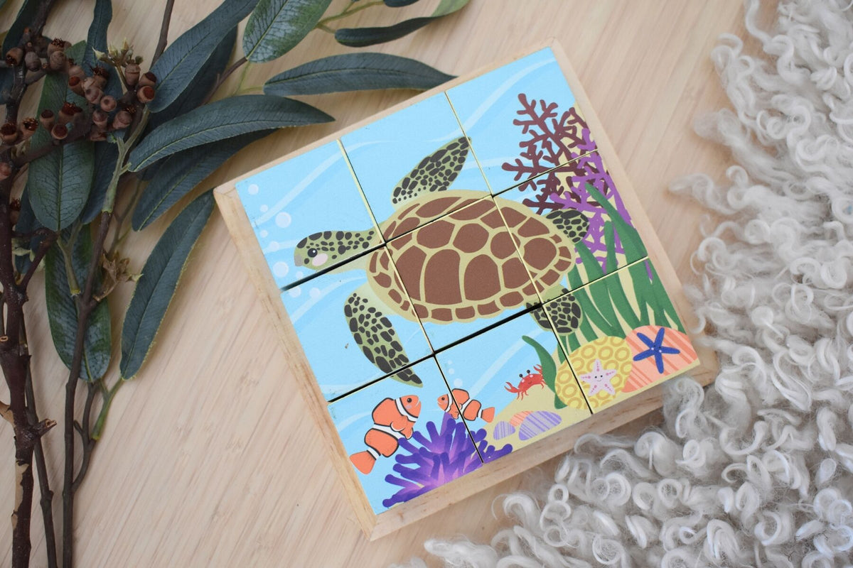 Wooden Animal Cube Puzzle 9pc 4.5x4.5cm