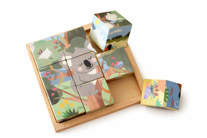 Wooden Animal Cube Puzzle 9pc 4.5x4.5cm