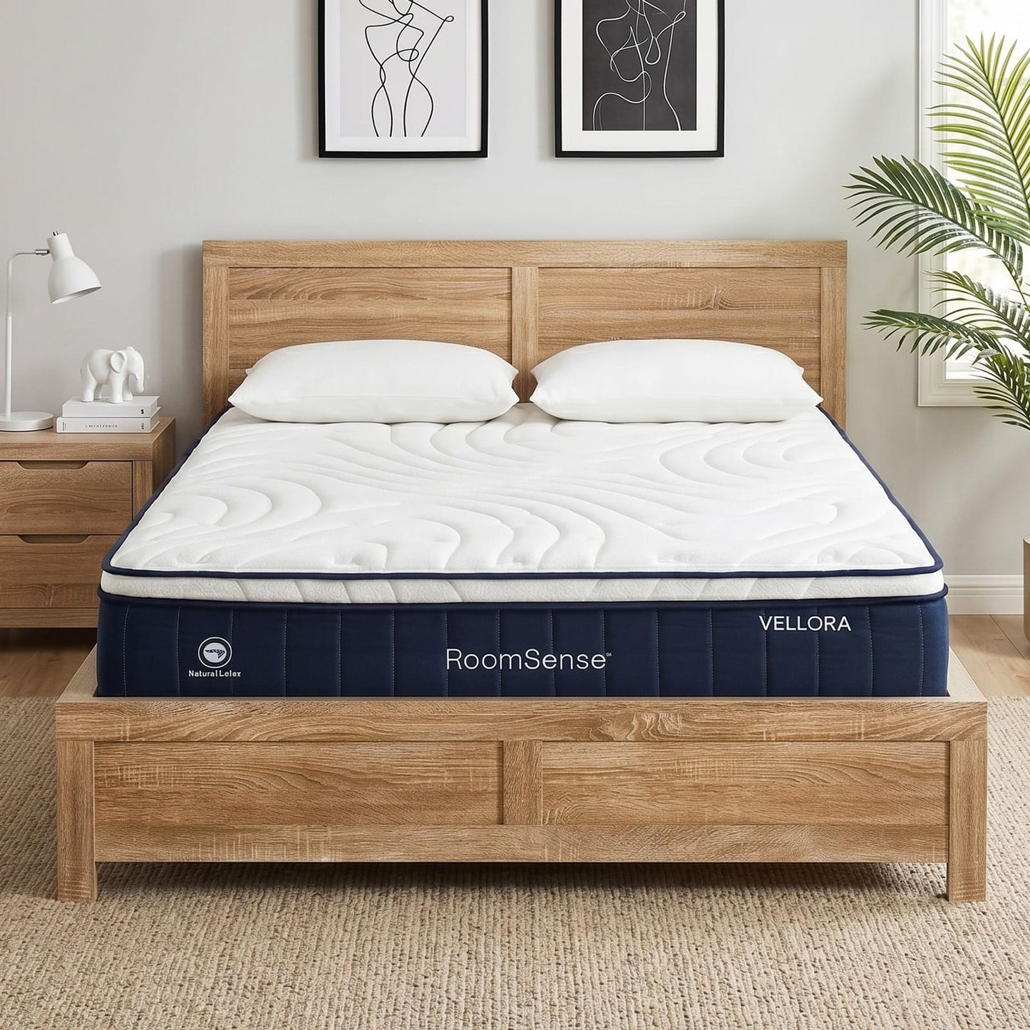 Natural bed frame 153x203cm, side view