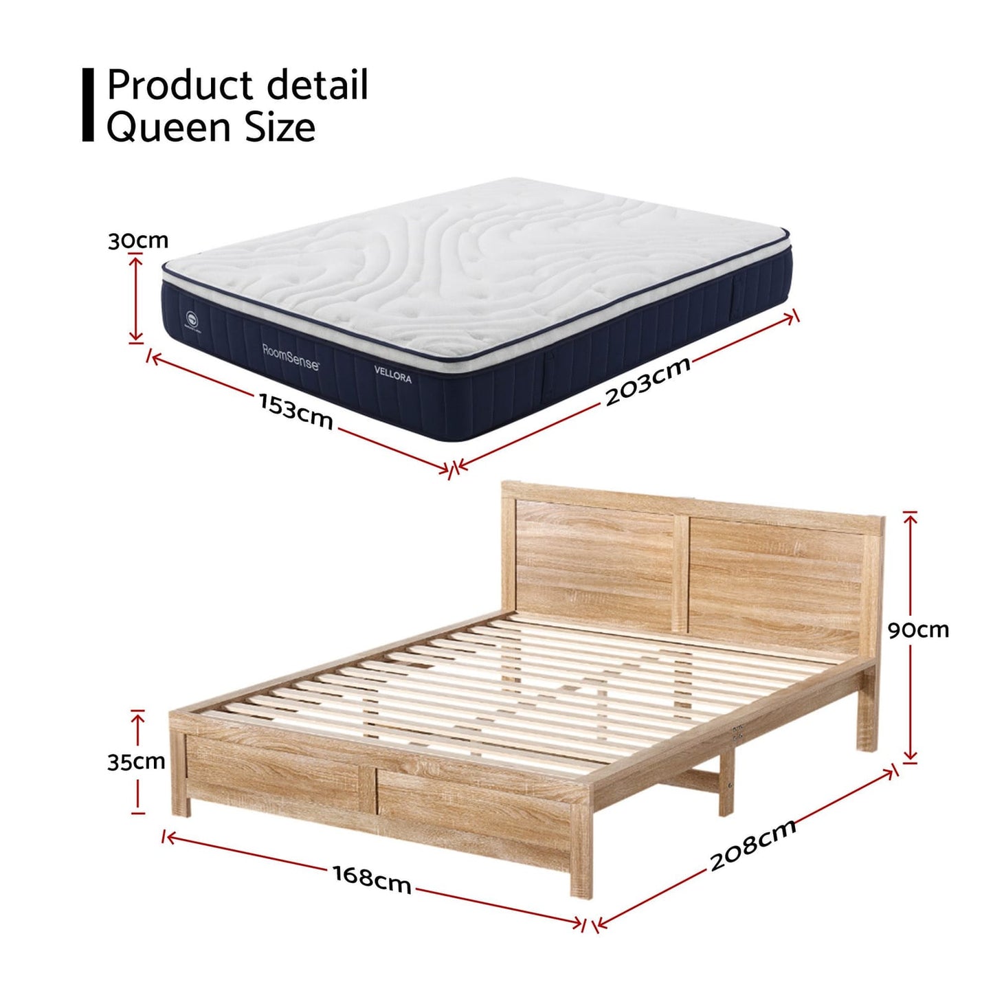 Natural bed frame 153x203cm, detail