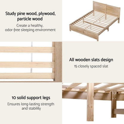 Natural bed frame 153x203cm, in room setting