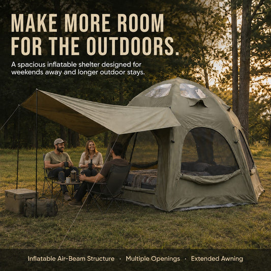 Weisshorn 4 Person Inflatable Camping Tent TC Canvas Sun Shade Rain-Ready