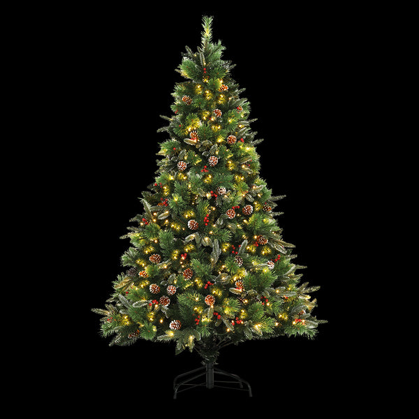  Warm Glow Christmas Tree 2.1M Prelit with LED Warm Light Pine Cones Red Berries