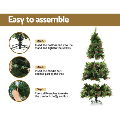 Warm Glow Christmas Tree 2.1M Prelit with LED Warm Light Pine Cones Red Berries