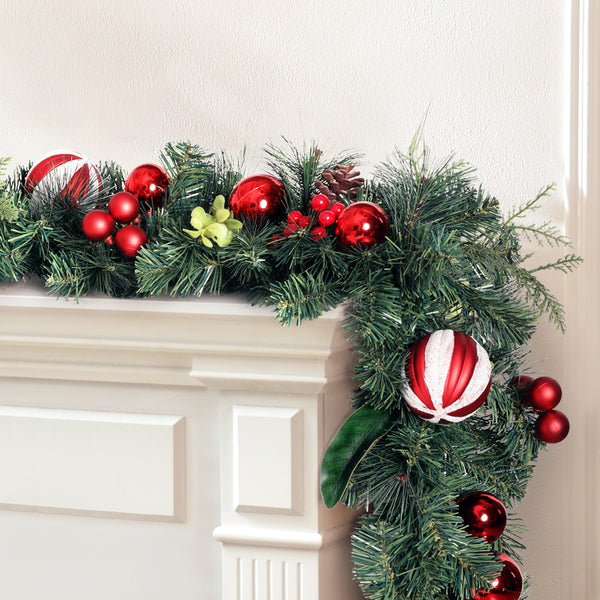  Festive 2.7M Christmas Garland with Ornaments for Tree Décor
