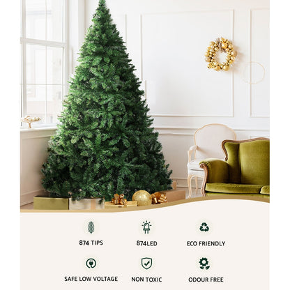 Jingle Jollys 1.8M 6FT Christmas Tree 874 LED Lights 874 Tips Warm White Green