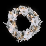 60cm Christmas Wreath LED Lights Snowy Flowers Garland Party Decor