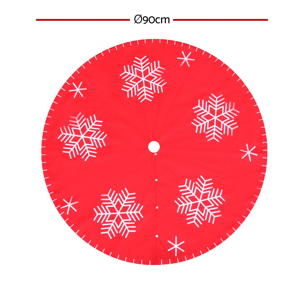 90cm Christmas Tree Skirt with Snowflake Ornaments
