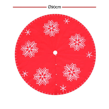 90cm Christmas Tree Skirt with Snowflake Ornaments