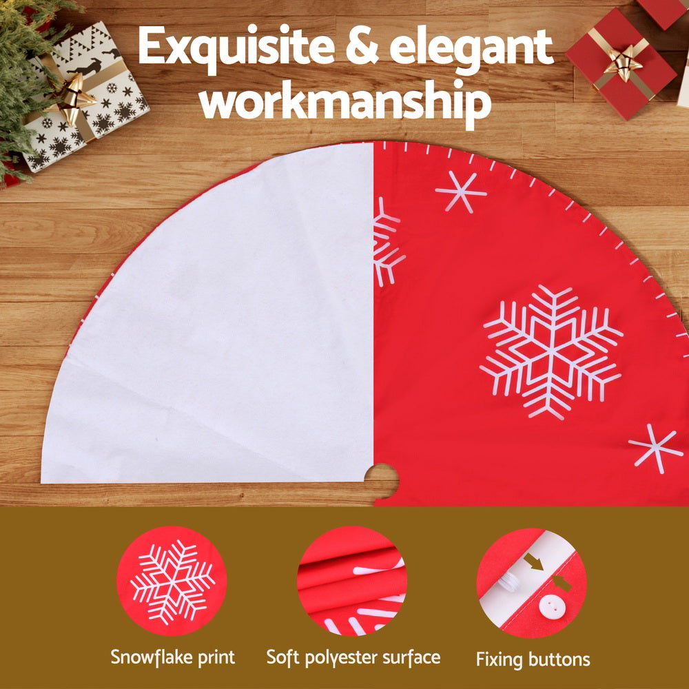 90cm Christmas Tree Skirt with Snowflake Ornaments