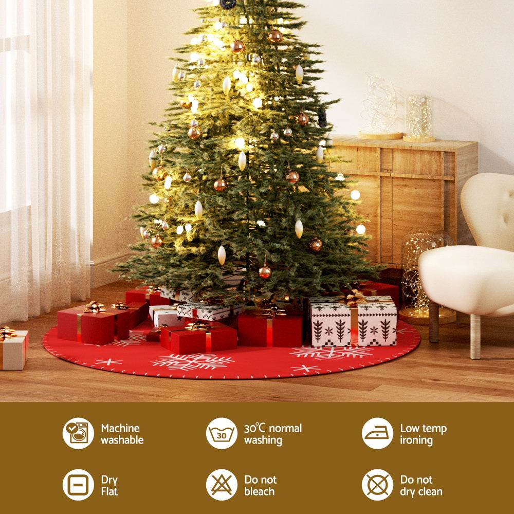 90cm Christmas Tree Skirt with Snowflake Ornaments