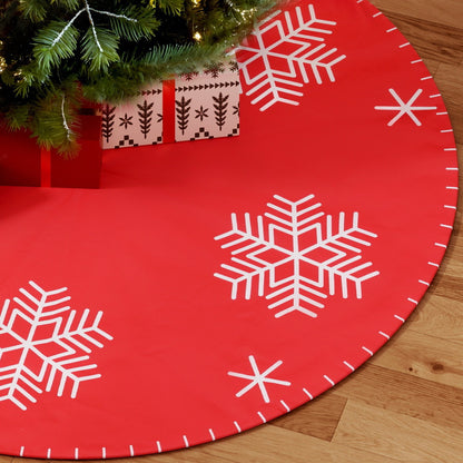 90cm Christmas Tree Skirt with Snowflake Ornaments