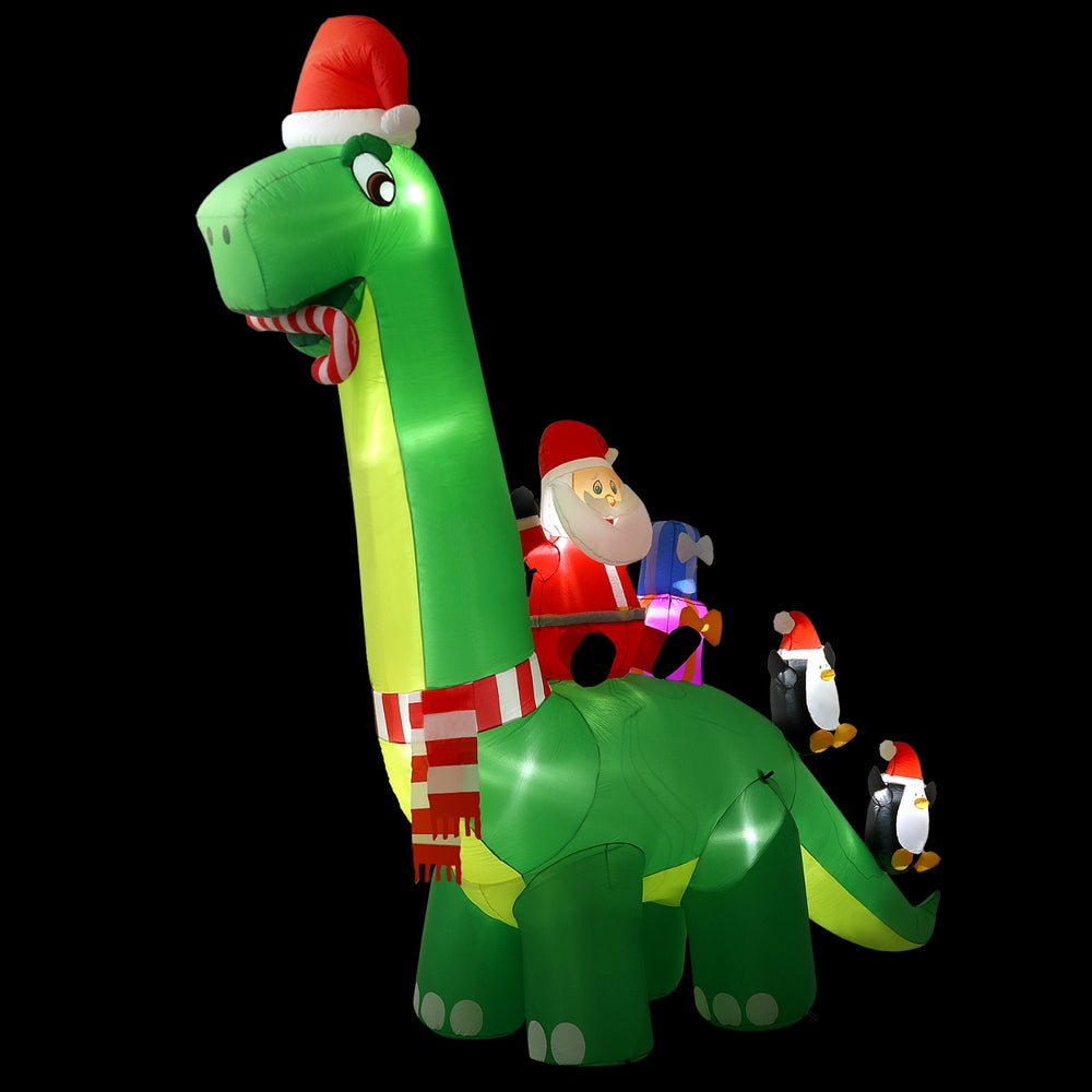 3.8m Santa Dinosaur Christmas Inflatable with LED Lights