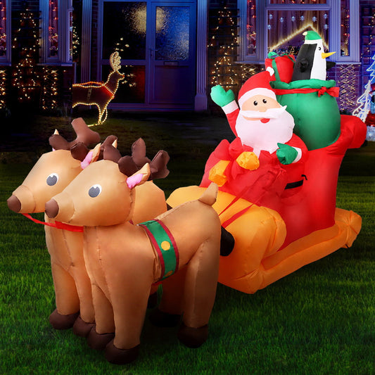 Jingle Jollys 2.2M Christmas Inflatable Santa Sleigh Ride Reindeer Deer Decor