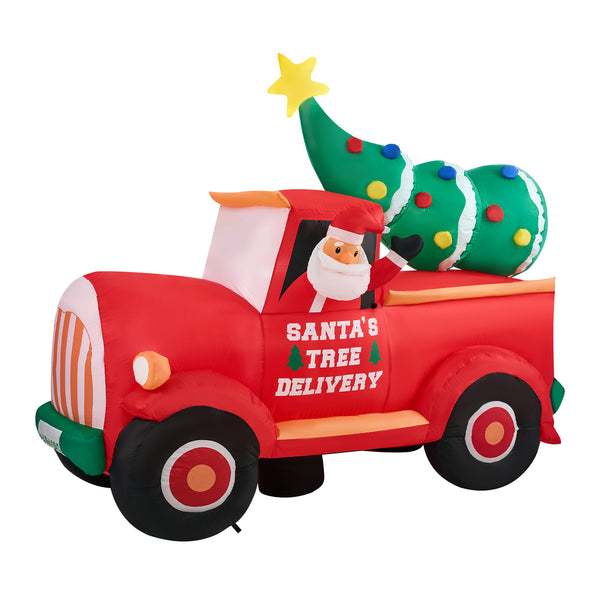 2.2M Christmas Inflatable Santa Truck with LED Lights Holiday Outdoor Decor