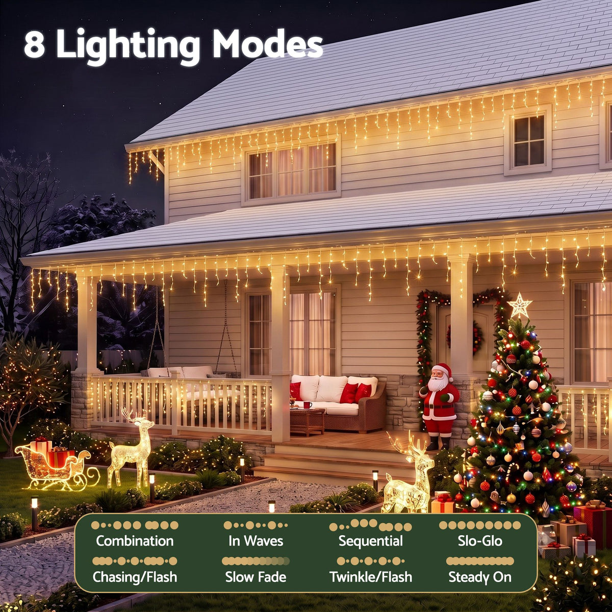 Jingle Jollys 12.5M Solar Christmas Lights Icicle String Light Warm White