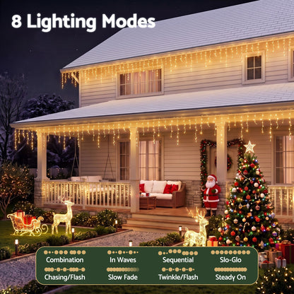 Jingle Jollys 12.5M Solar Christmas Lights Icicle String Light Warm White