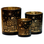 Christmas Candle Jar Set of 3 Black and Gold Holiday Candle Holders