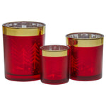Christmas Candle Jar Set of 3 Red and Gold Holiday Candle Holders