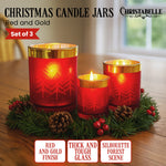 Christmas Candle Jar Set of 3 Red and Gold Holiday Candle Holders