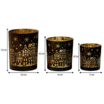 Christmas Candle Jar Set of 3 Black and Gold Holiday Candle Holders