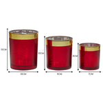 Christmas Candle Jar Set of 3 Red and Gold Holiday Candle Holders