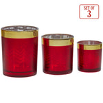Christmas Candle Jar Set of 3 Red and Gold Holiday Candle Holders