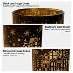 Christmas Candle Jar Set of 3 Black and Gold Holiday Candle Holders