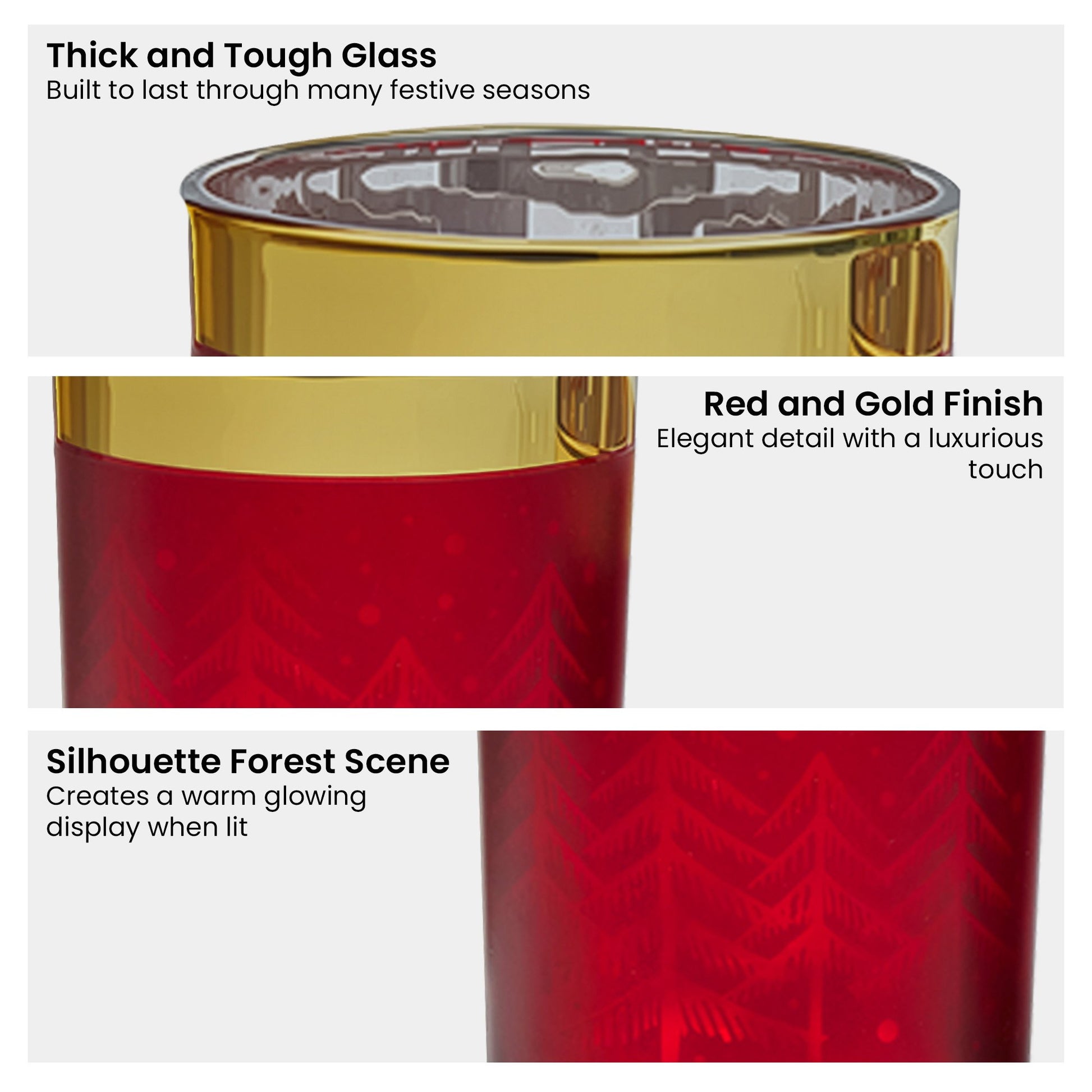 Christmas Candle Jar Set of 3 Red and Gold Holiday Candle Holders