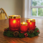 Christmas Candle Jar Set of 3 Red and Gold Holiday Candle Holders