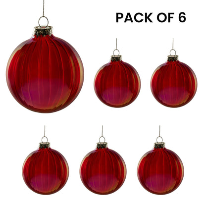 Red Glass Christmas Baubles Set
