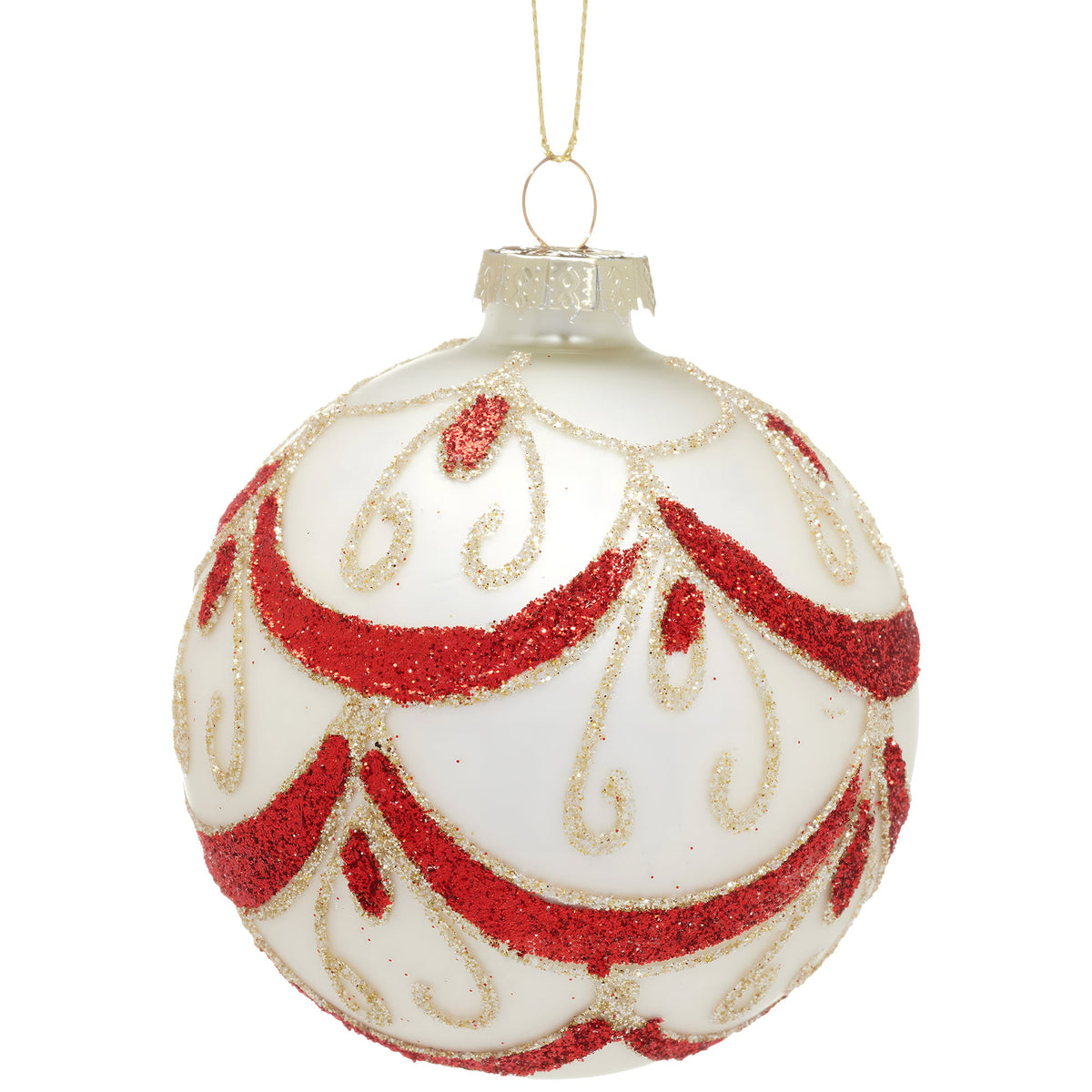 Glass Christmas Baubles White Glitter