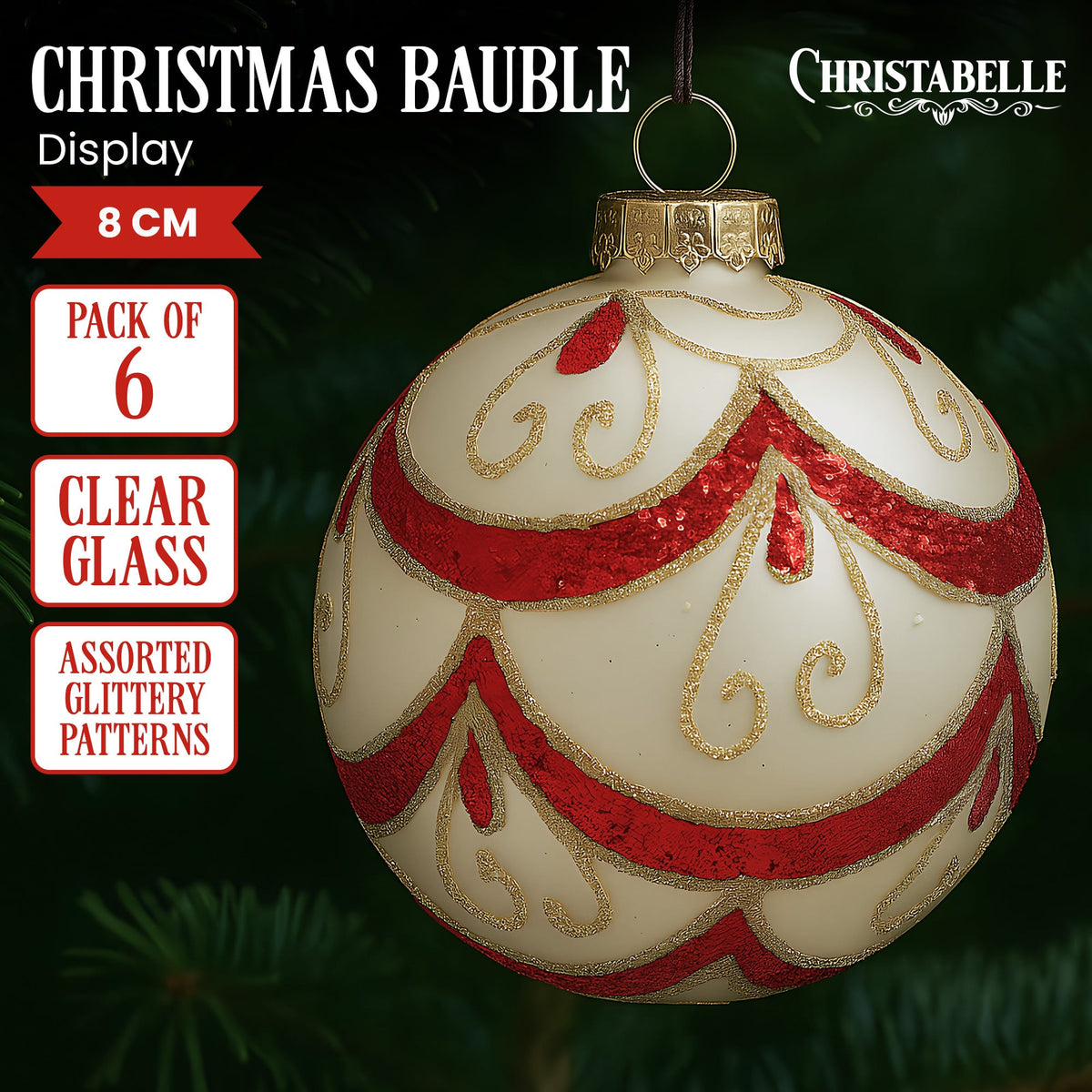 Glass Christmas Baubles White Glitter
