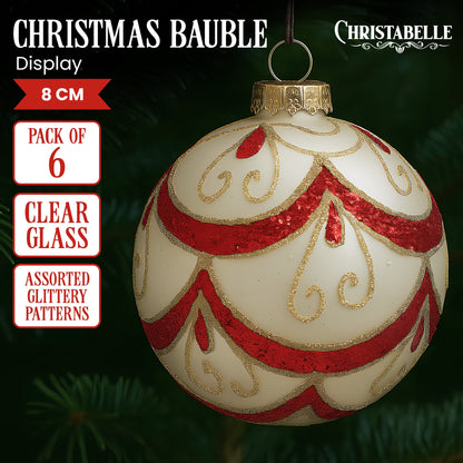 Glass Christmas Baubles White Glitter
