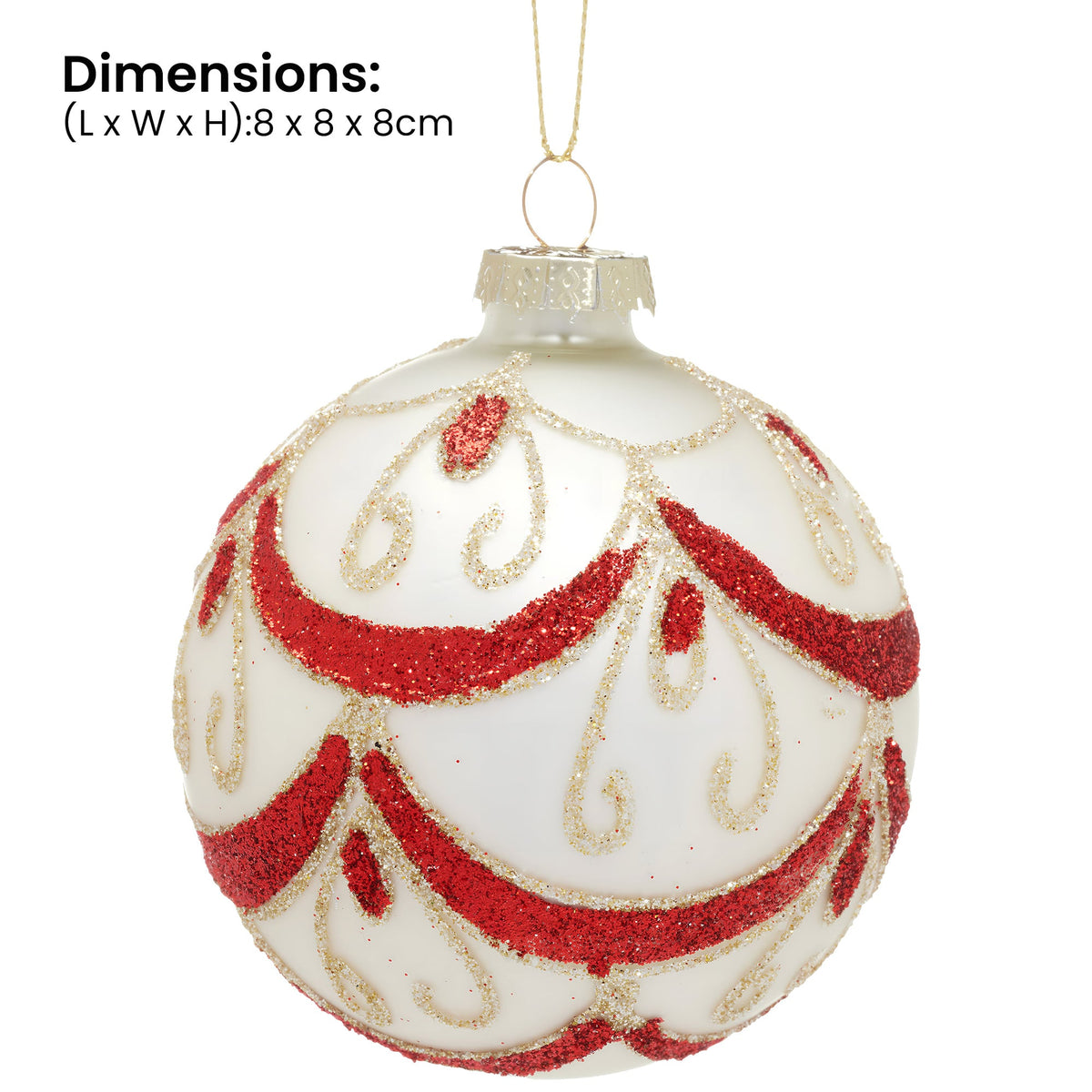 Glass Christmas Baubles White Glitter