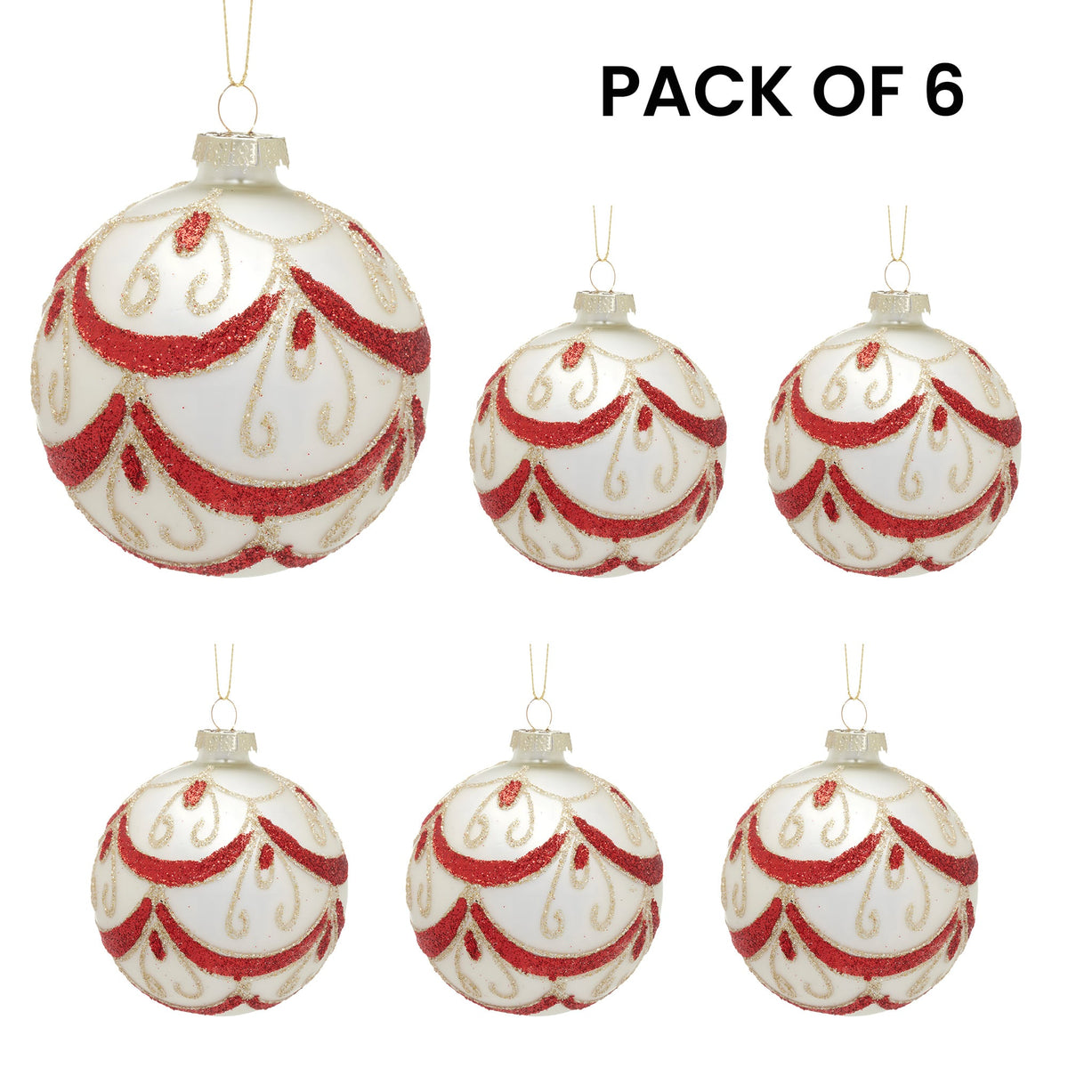 Glass Christmas Baubles White Glitter
