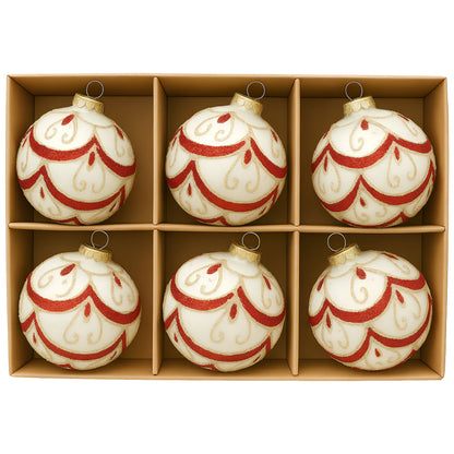 Glass Christmas Baubles White Glitter